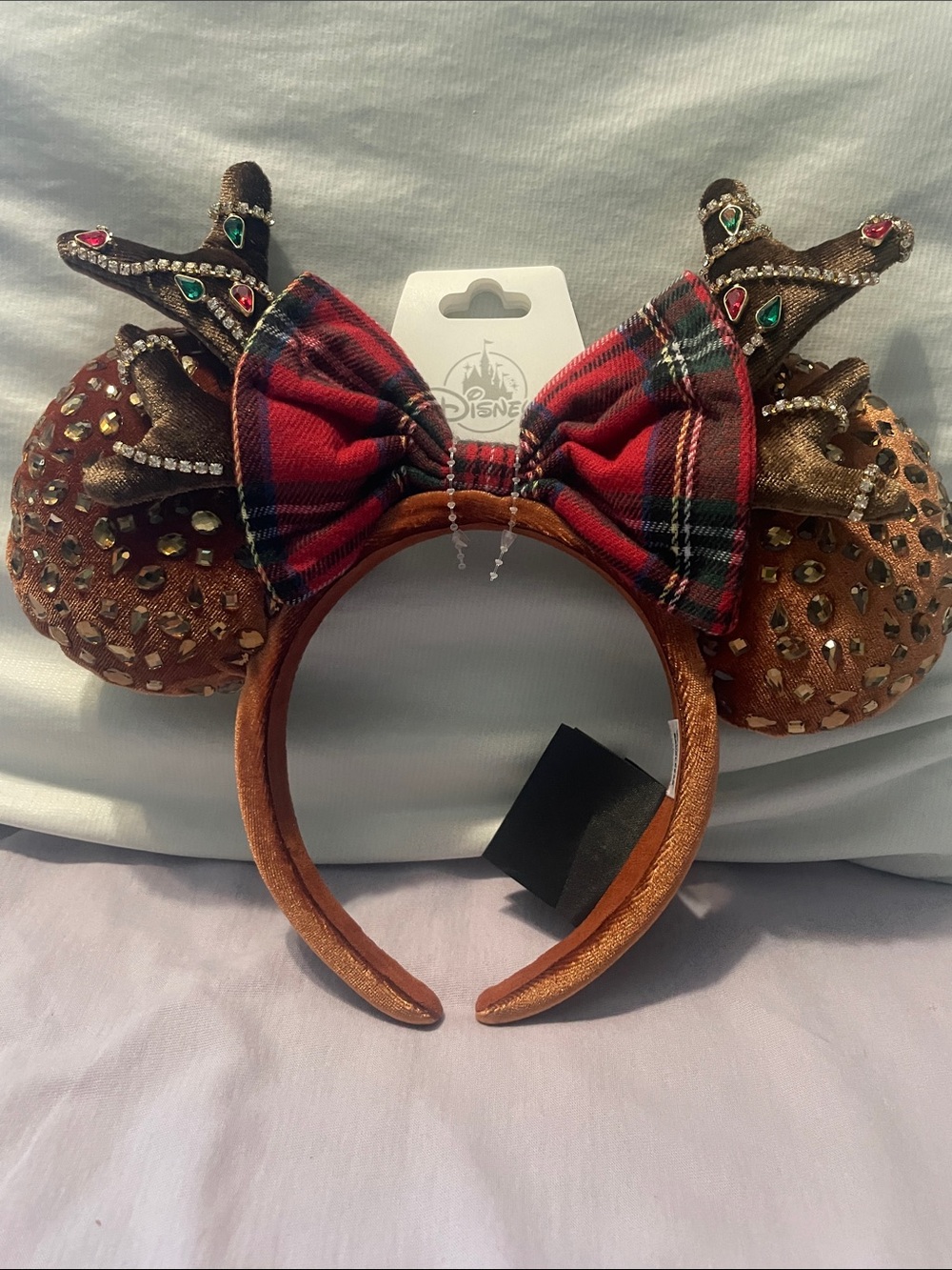 BaubleBar Brown Plaid Bow Reindeer Ear Headband
